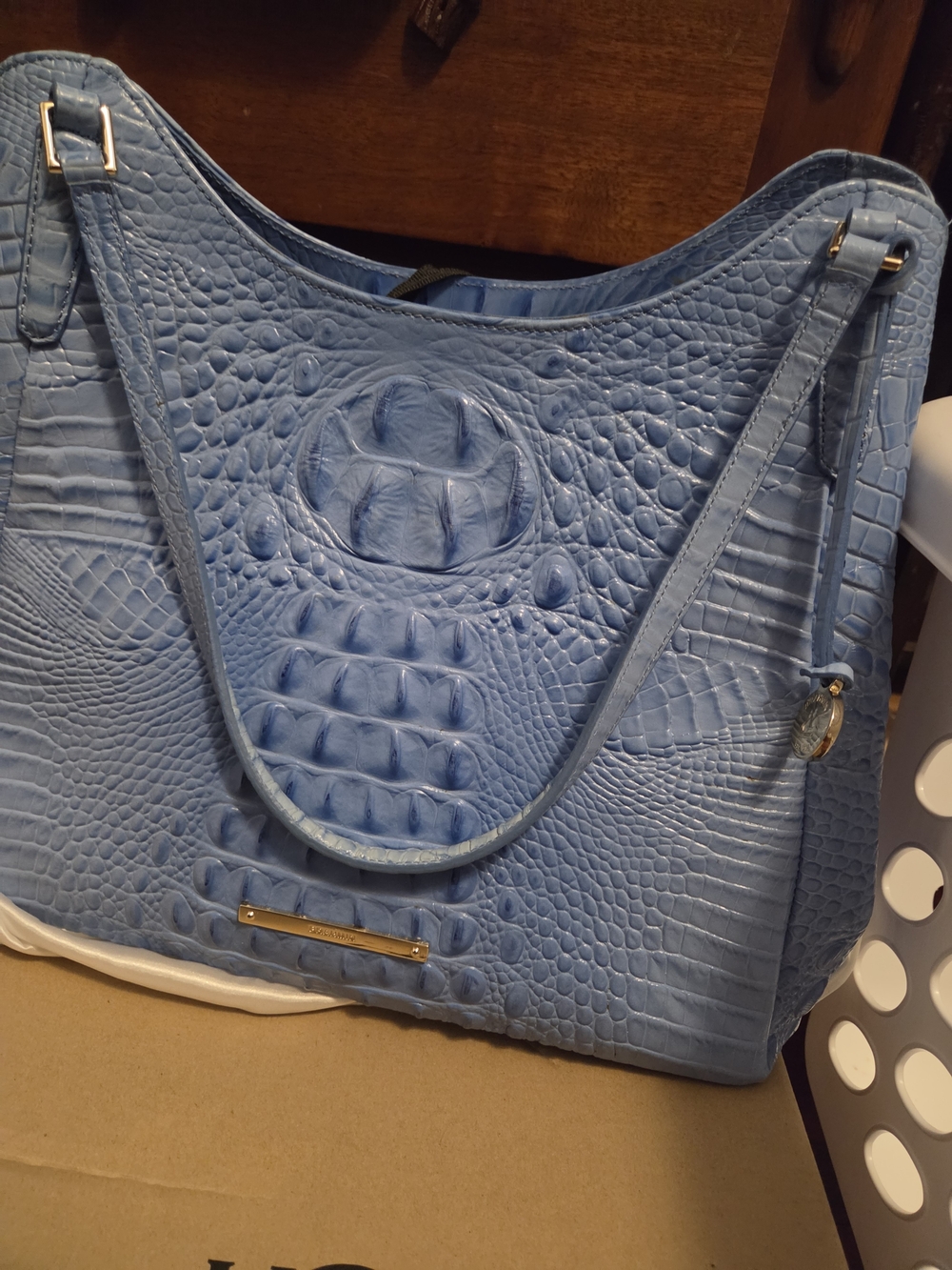 Brahmin Blue Textured Shoulder Tote